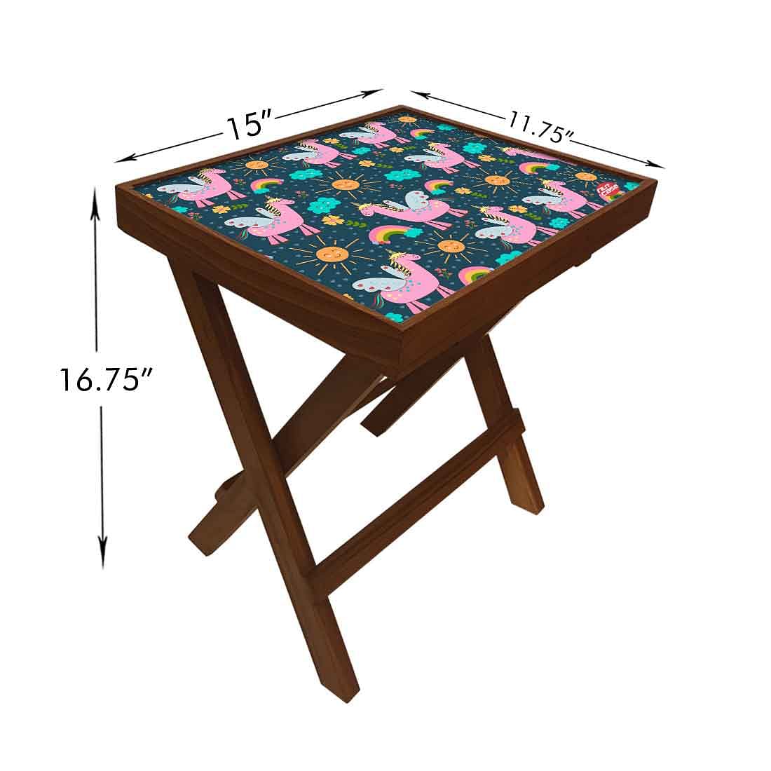 Folding Side Table - Teak Wood -Unicorn And Sun - Image 5