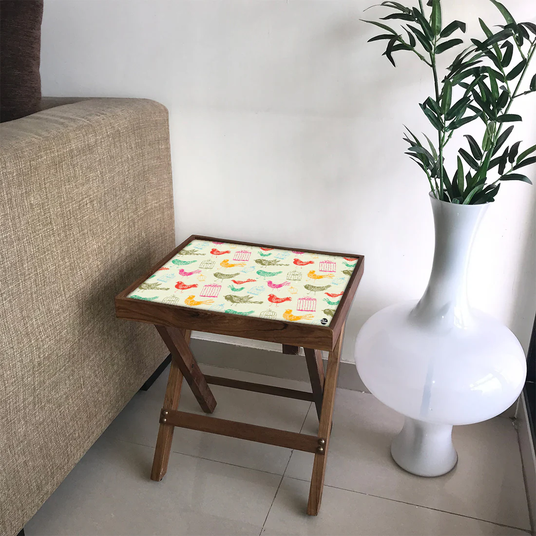 Folding Side Table - Teak Wood -Vintage Bird