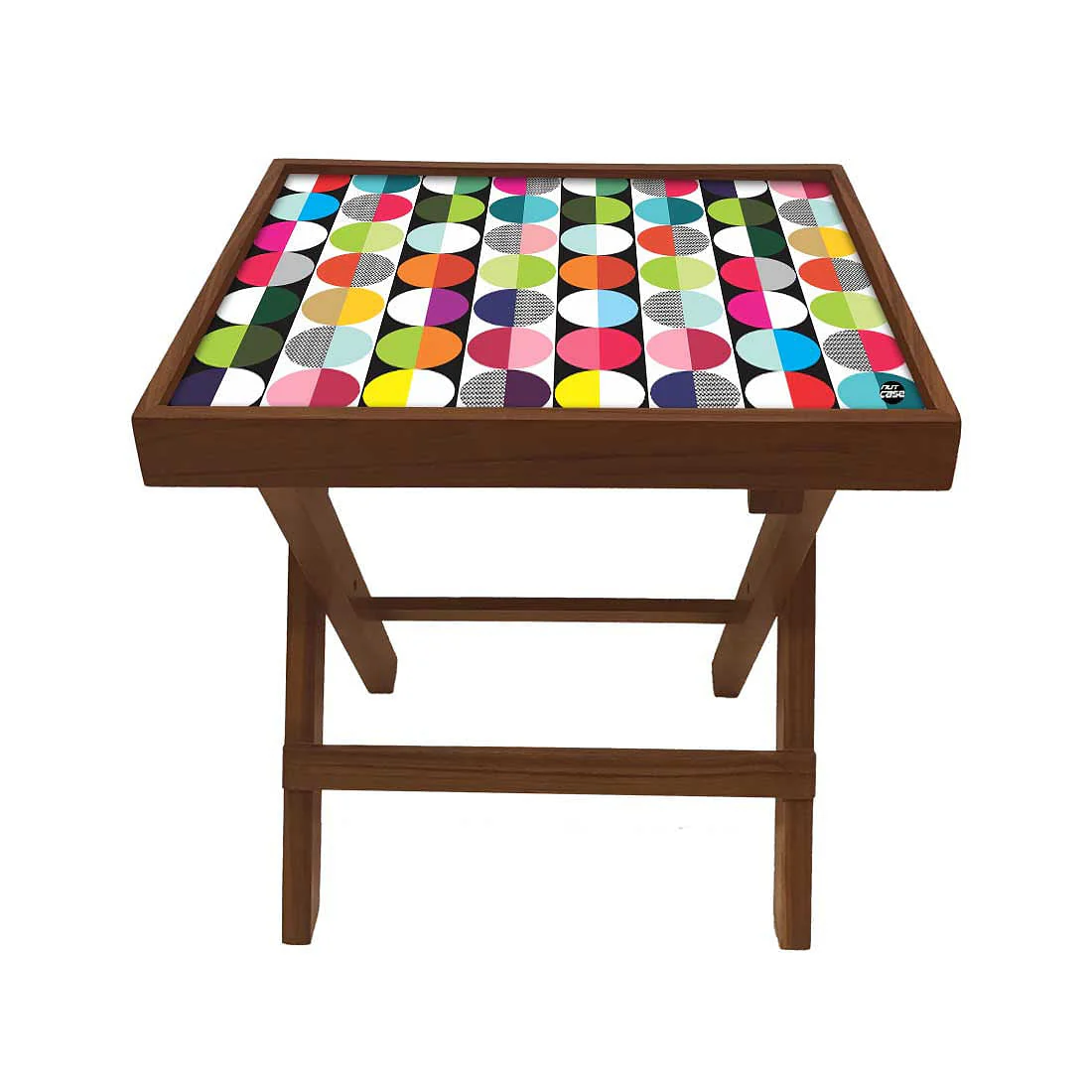 Folding Side Table - Teak Wood - Abtract Art - Image 2