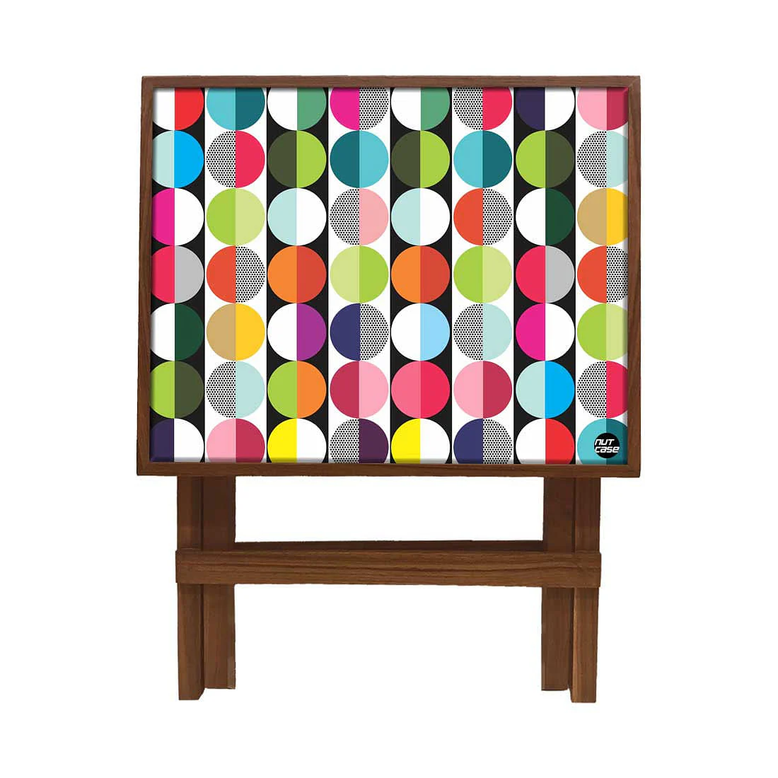 Folding Side Table - Teak Wood - Abtract Art - Image 4