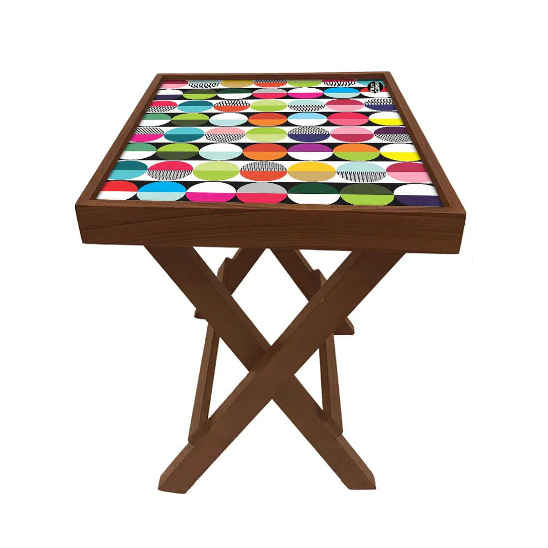 Folding Side Table - Teak Wood - Abtract Art - Image 5