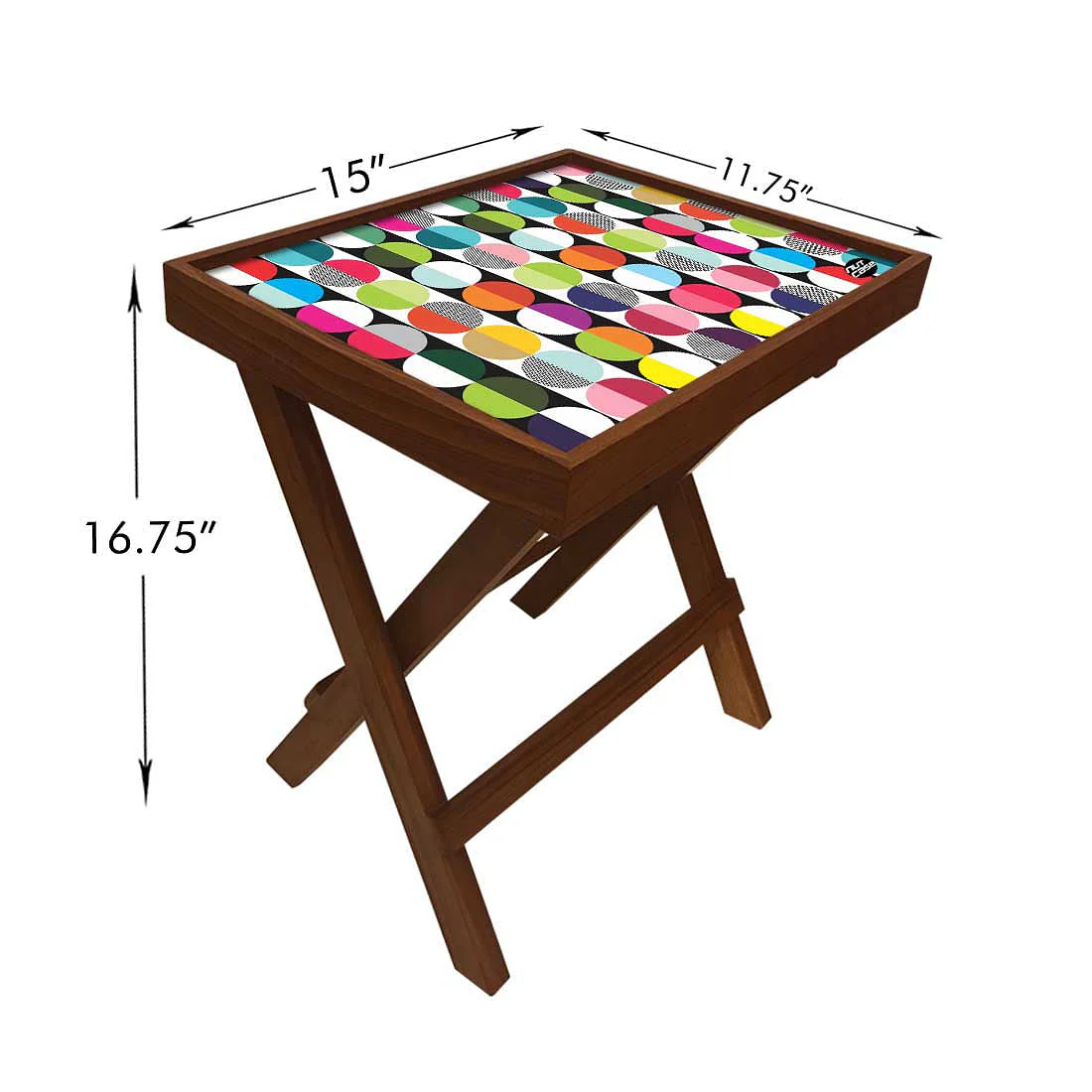 Folding Side Table - Teak Wood - Abtract Art - Image 6