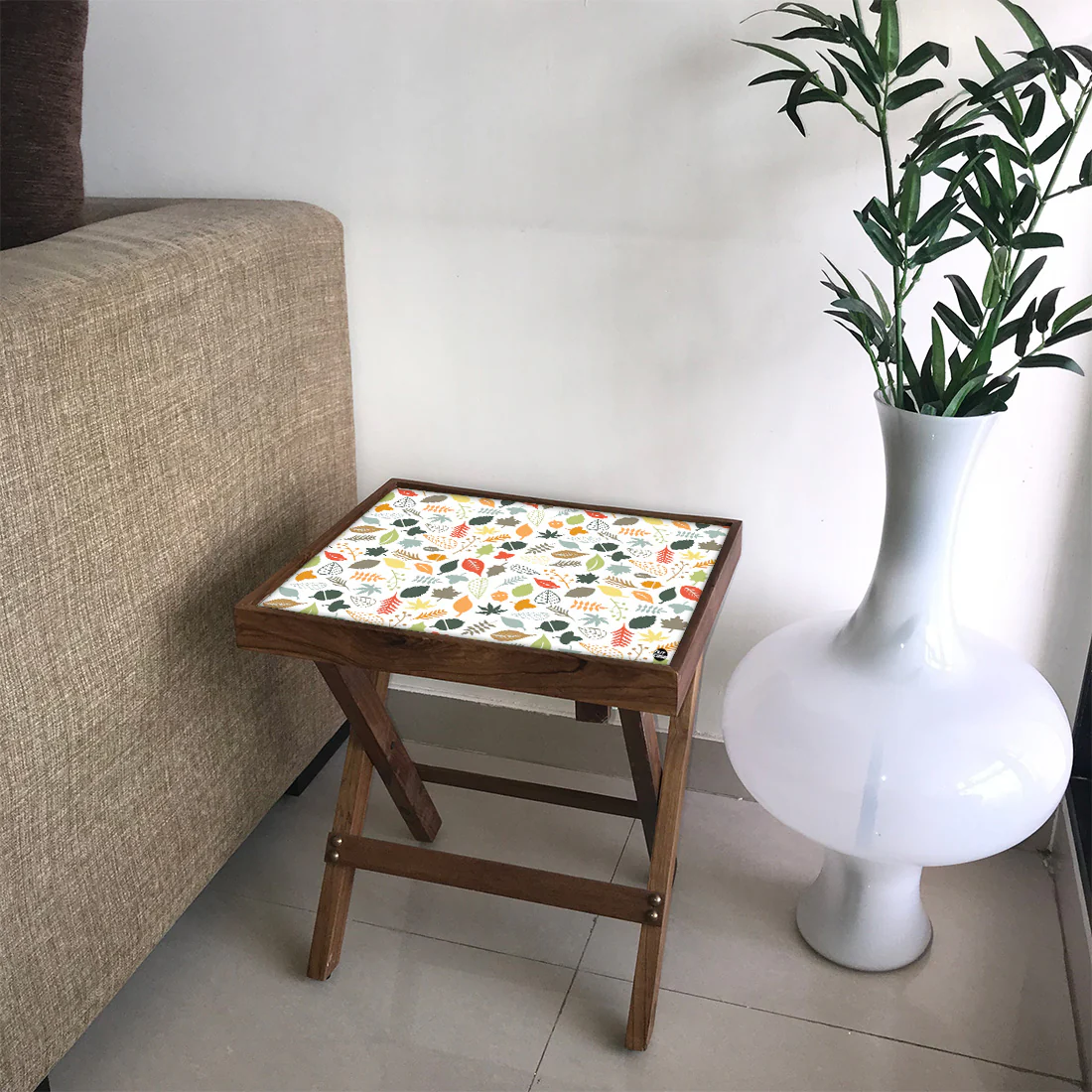 Folding Side Table - Teak Wood -Autumn Colors