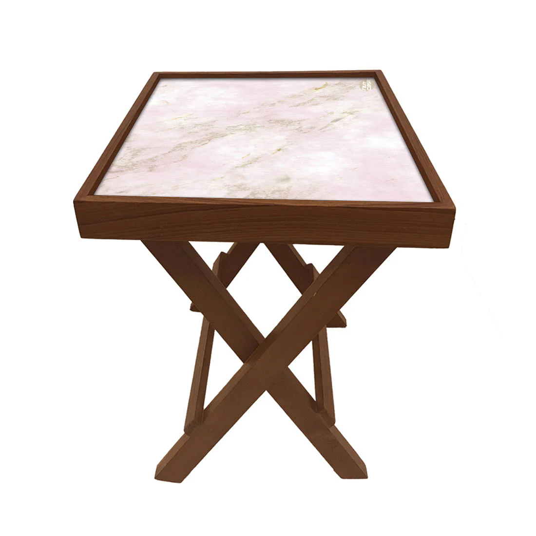 Folding Side Table - Teak Wood -Pink Marble - Image 5