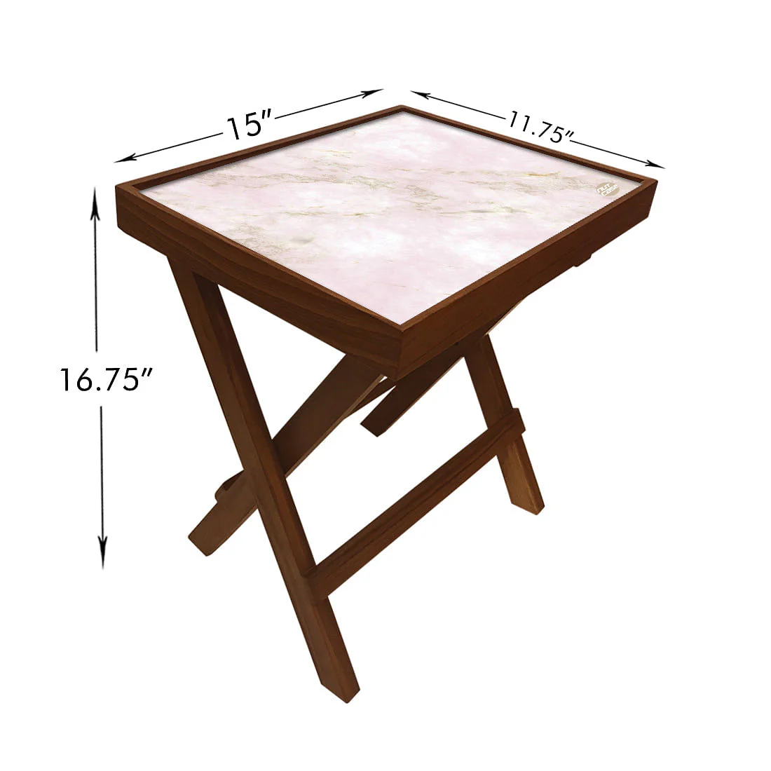 Folding Side Table - Teak Wood -Pink Marble - Image 6