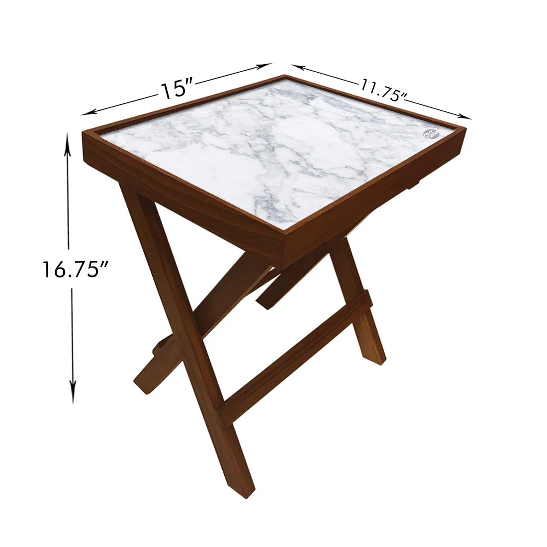 Folding Side Table - Teak Wood -White Marble - Image 6