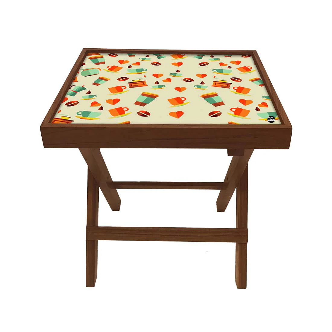 Folding Side Table - Teak Wood - Coffee Cup - Image 2