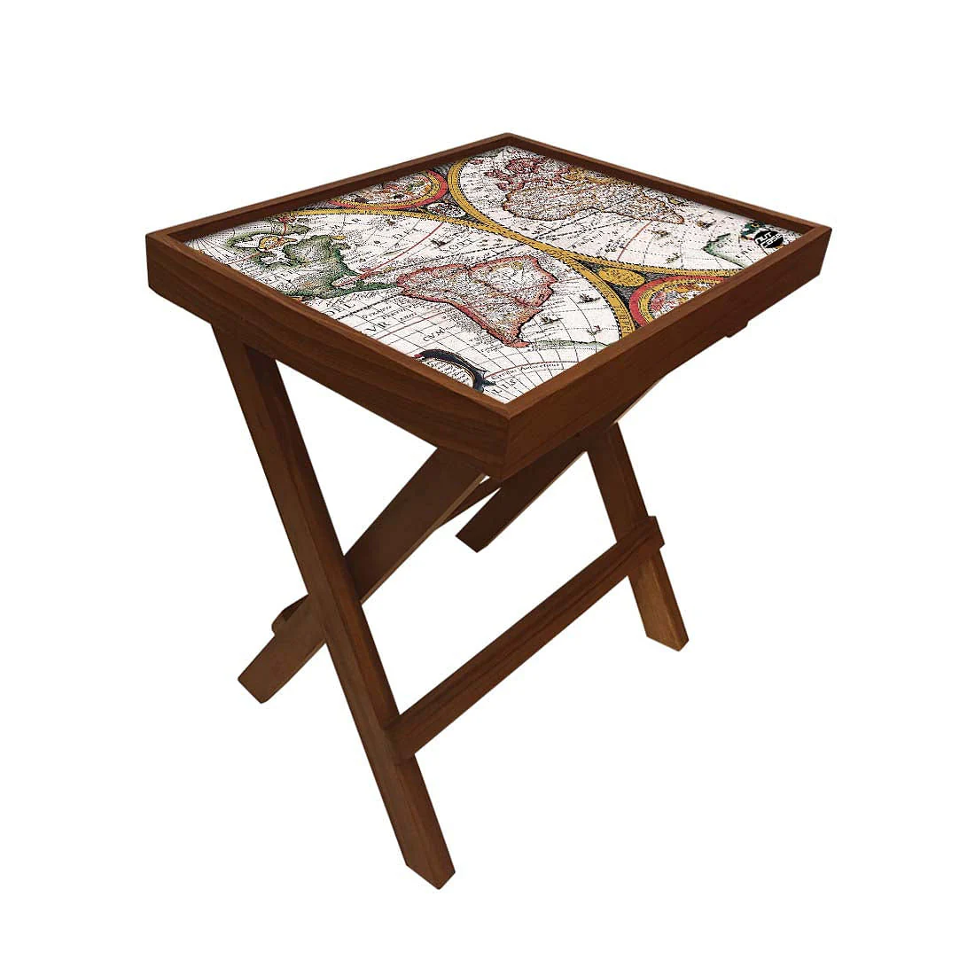 Folding Side Table - Teak Wood - Vintage Map - Image 2