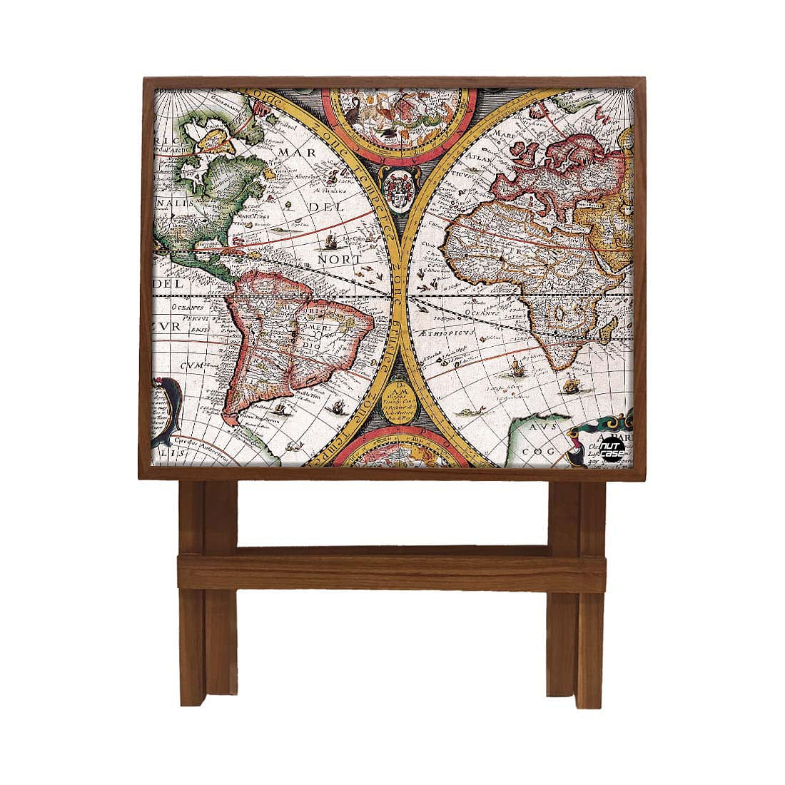 Folding Side Table - Teak Wood - Vintage Map - Image 3