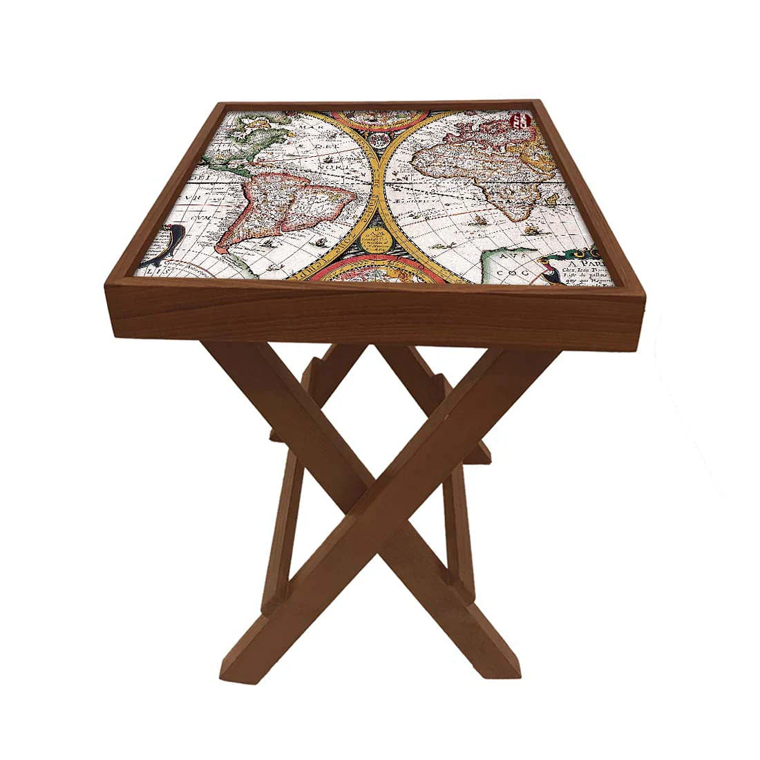 Folding Side Table - Teak Wood - Vintage Map - Image 4