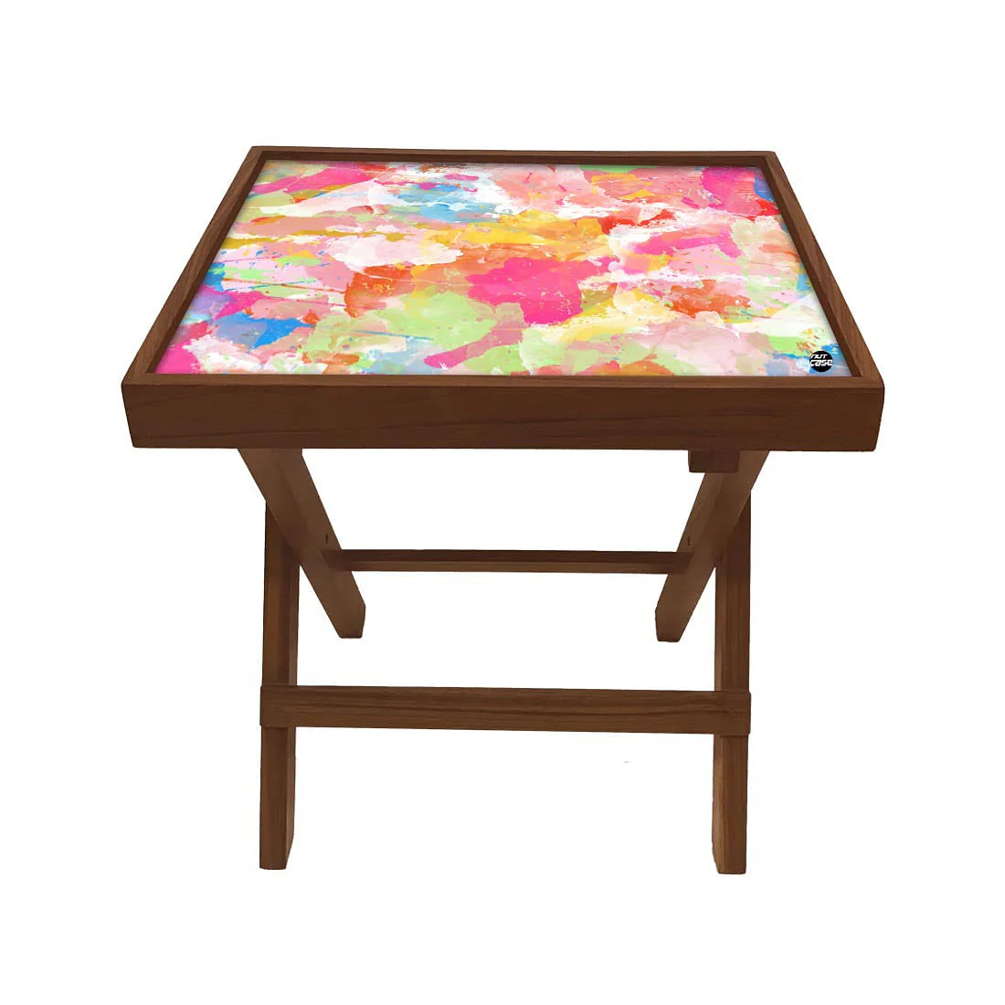 Folding Side Table - Teak Wood - Watercolor - Image 2