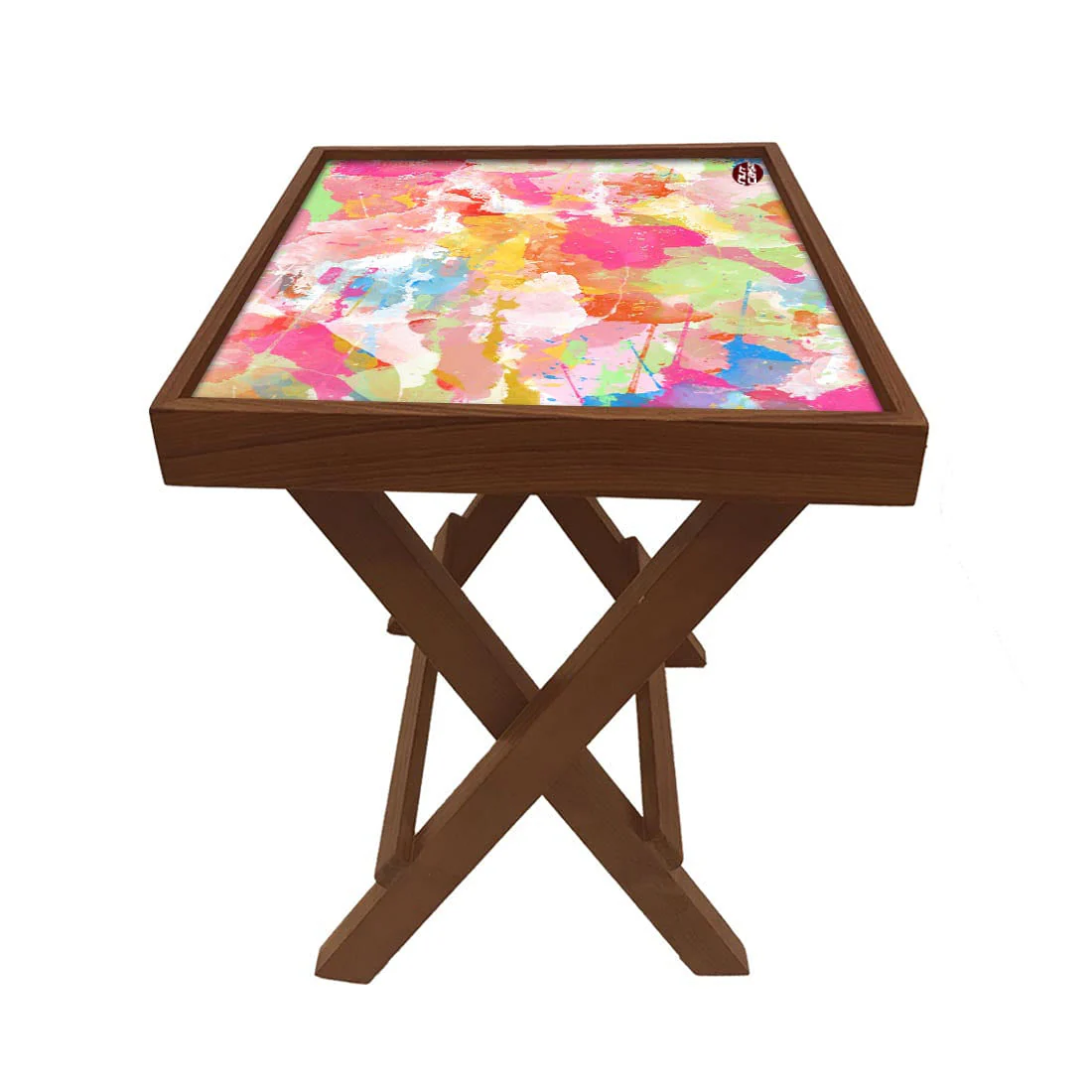 Folding Side Table - Teak Wood - Watercolor - Image 5