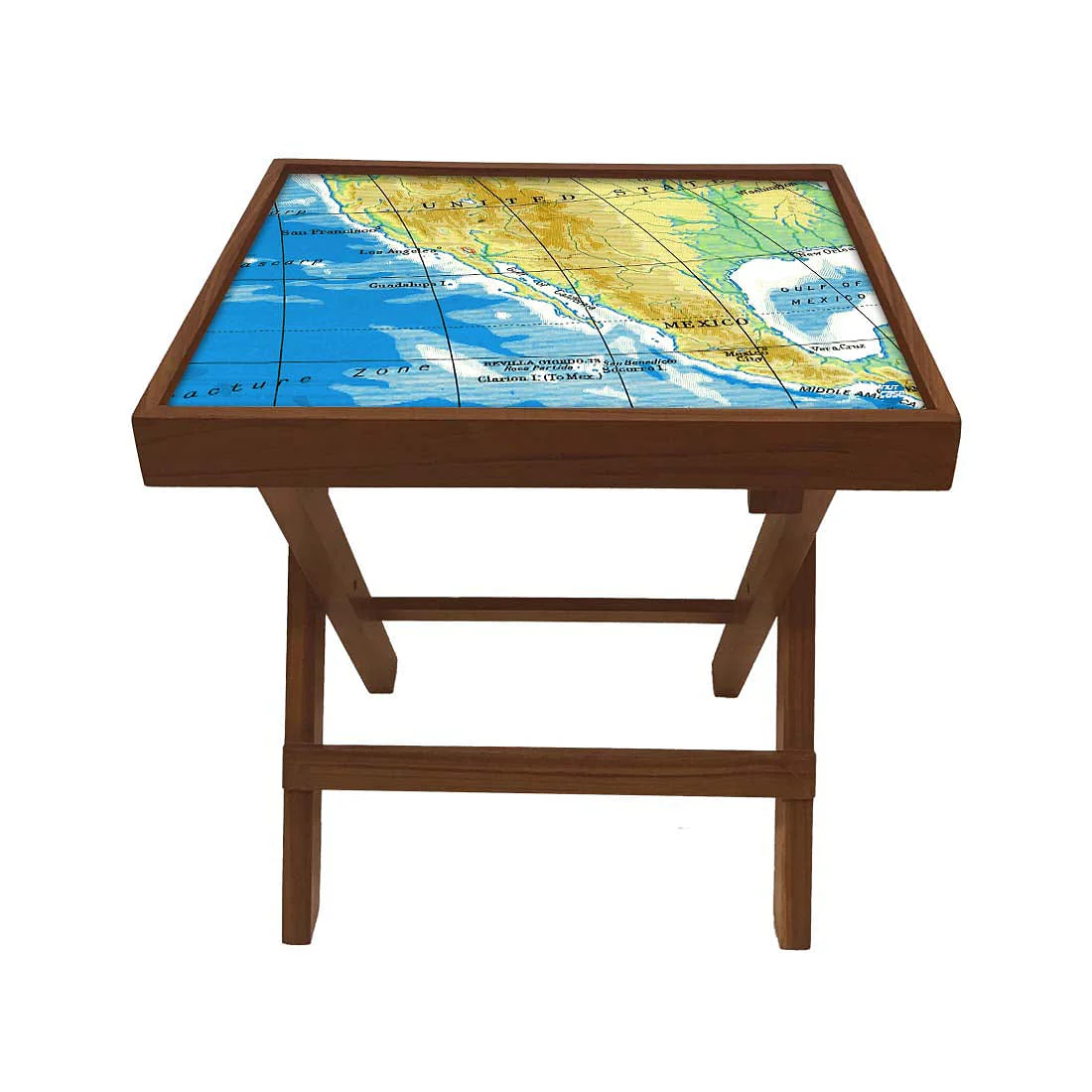 Folding Side Table - Teak Wood - Map - Image 2