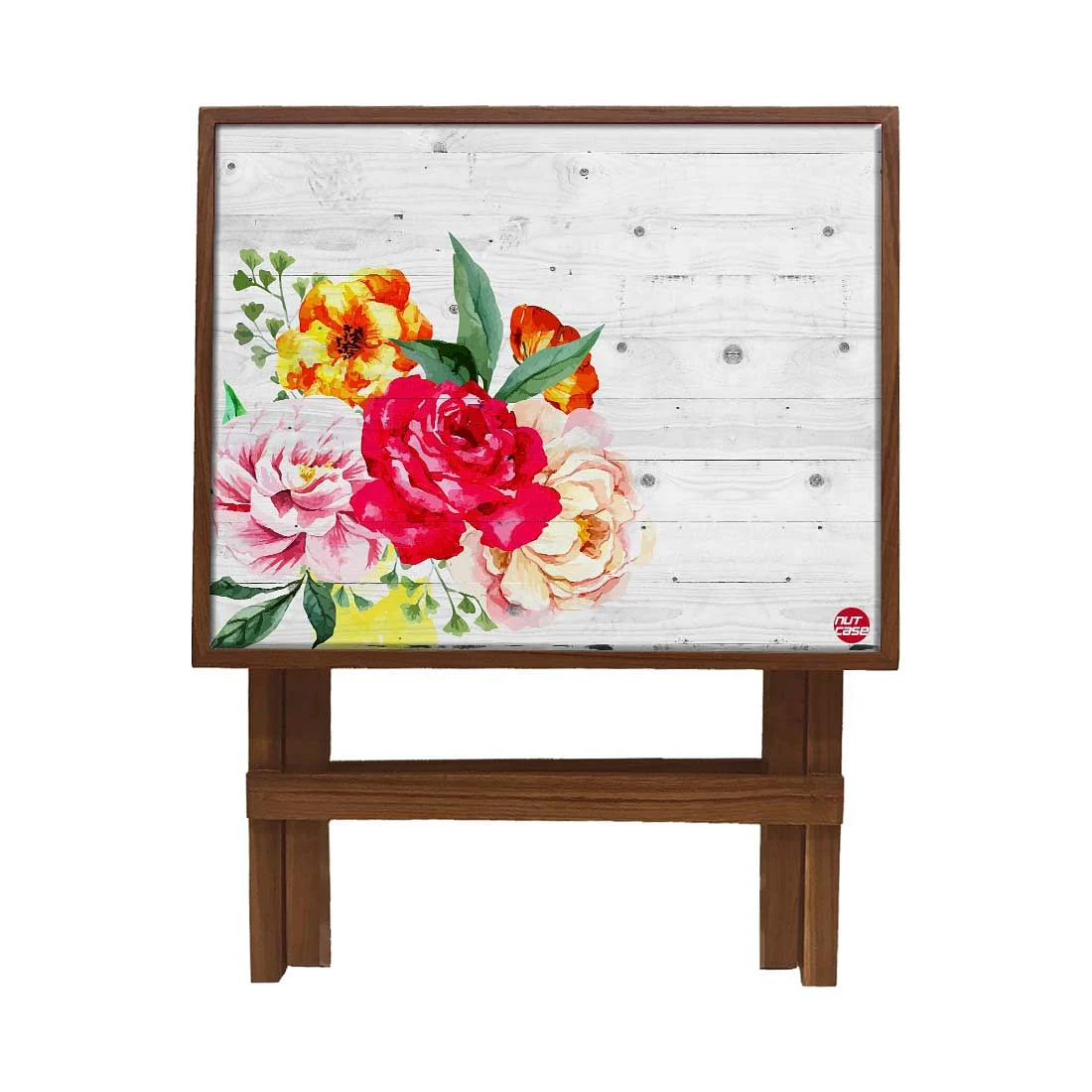 Folding Side Table - Teak Wood - Vintage Wood Floral - Image 4