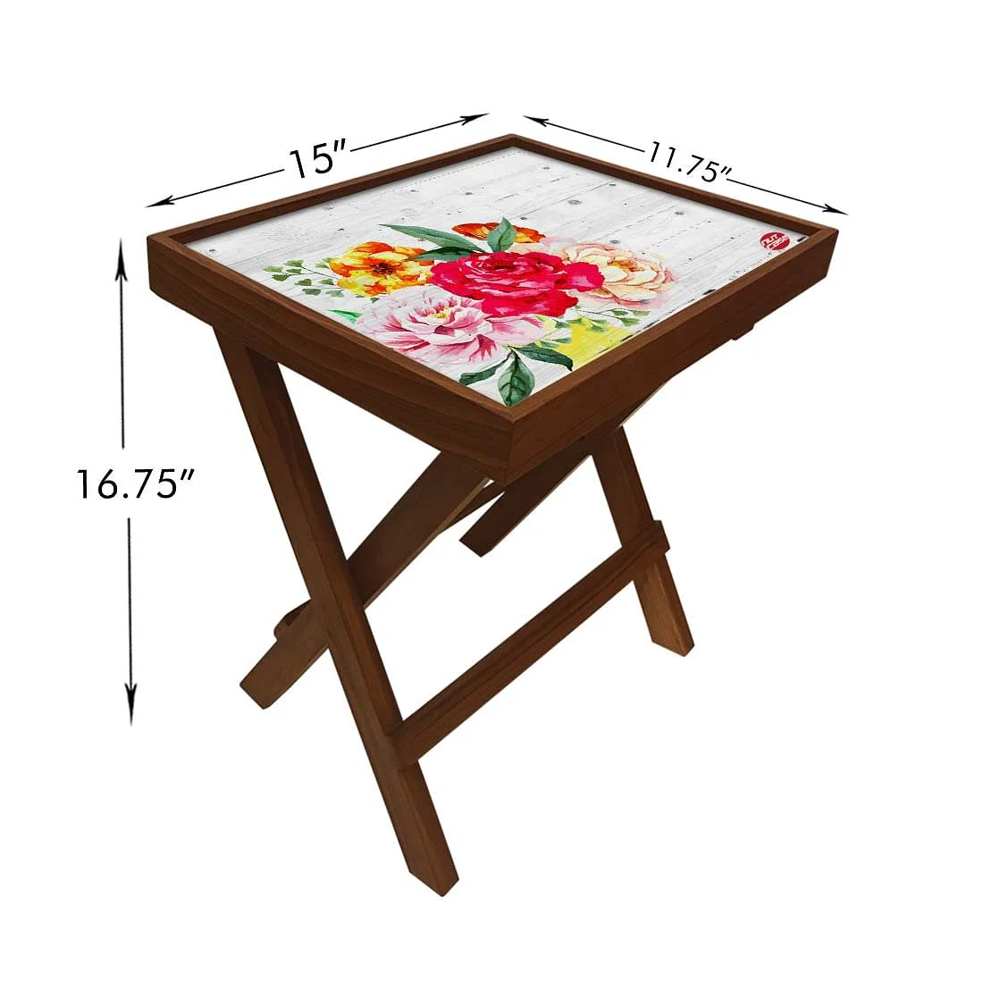 Folding Side Table - Teak Wood - Vintage Wood Floral - Image 6