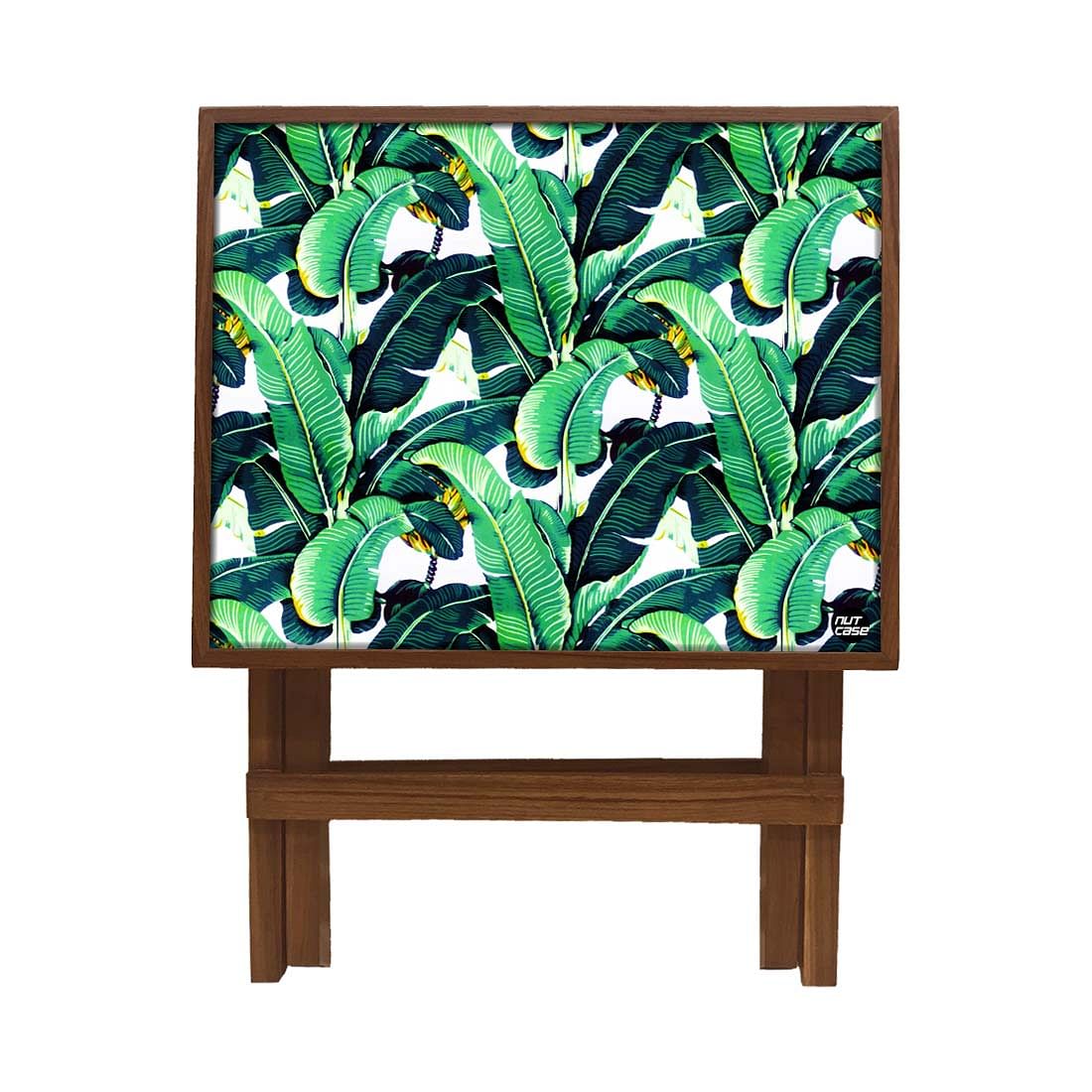 Folding Side Table - Teak Wood - Green Leaves Tropical - Image 4