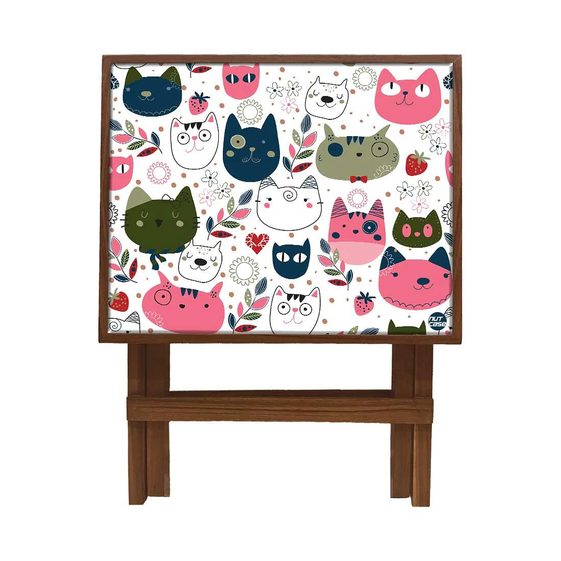 Folding Side Table - Teak Wood - Cute Litle Kitties - Image 4