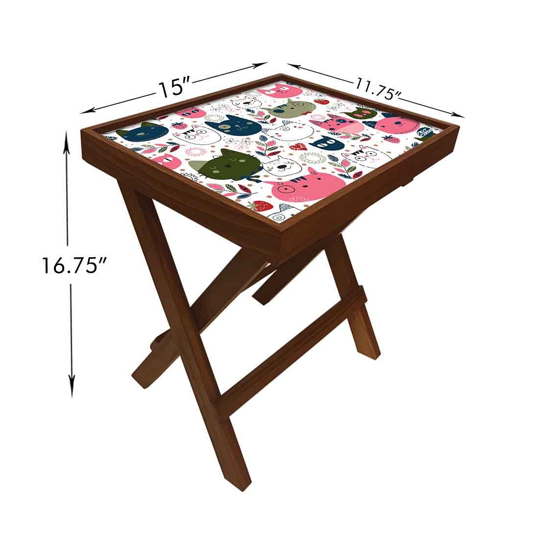 Folding Side Table - Teak Wood - Cute Litle Kitties - Image 6