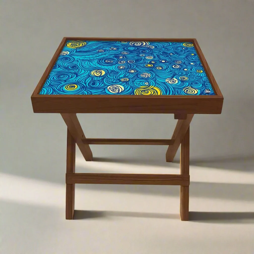 Folding Side Table - Teak Wood - Starry Night - Image 2