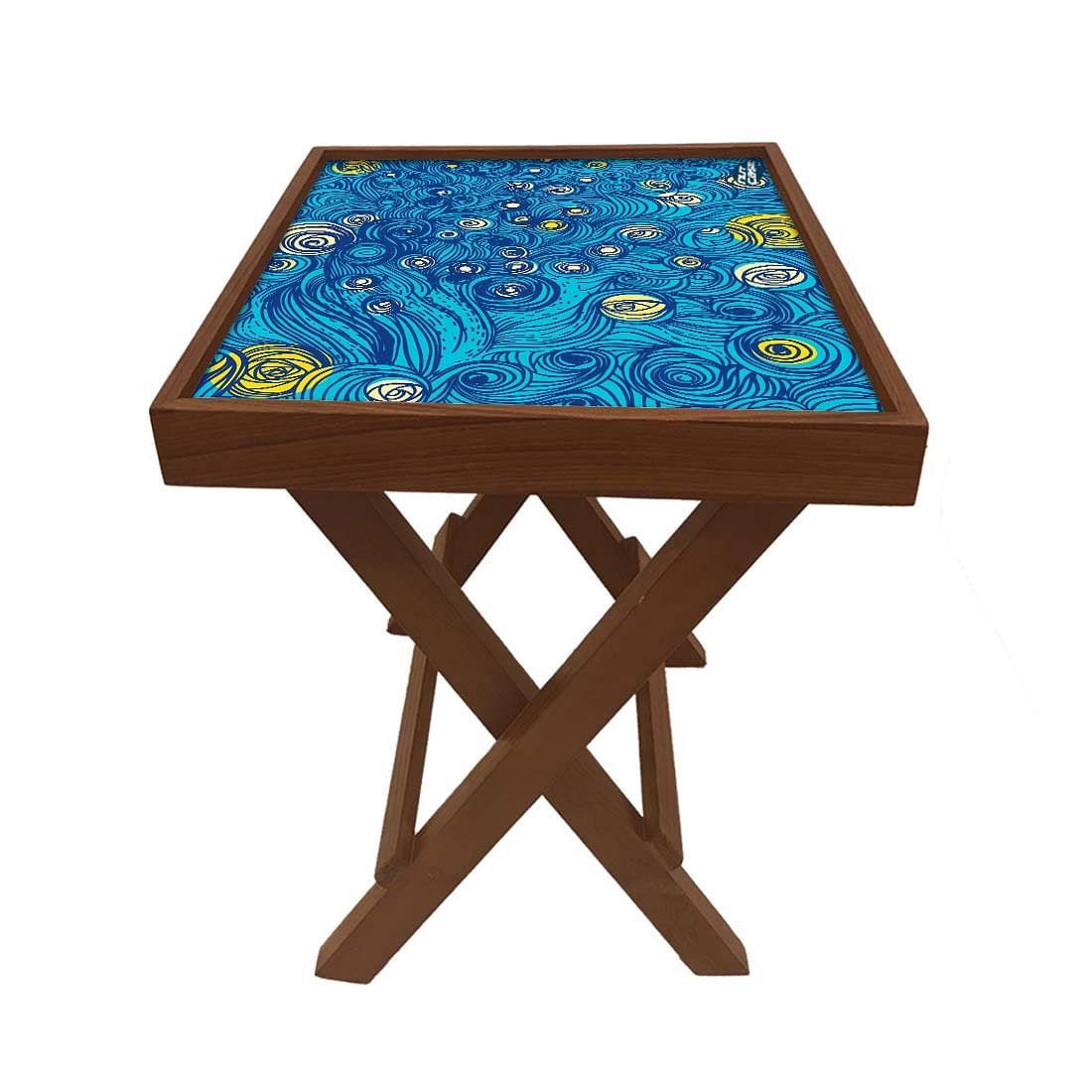 Folding Side Table - Teak Wood - Starry Night - Image 5