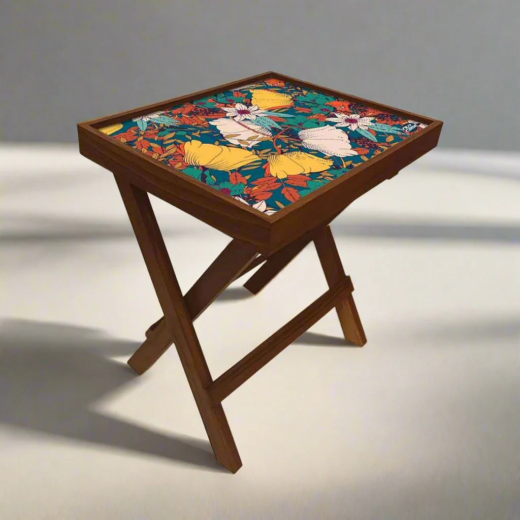 Wooden Folding Side Table Bedroom Decor - Teak Wood - Elegance - Image 3