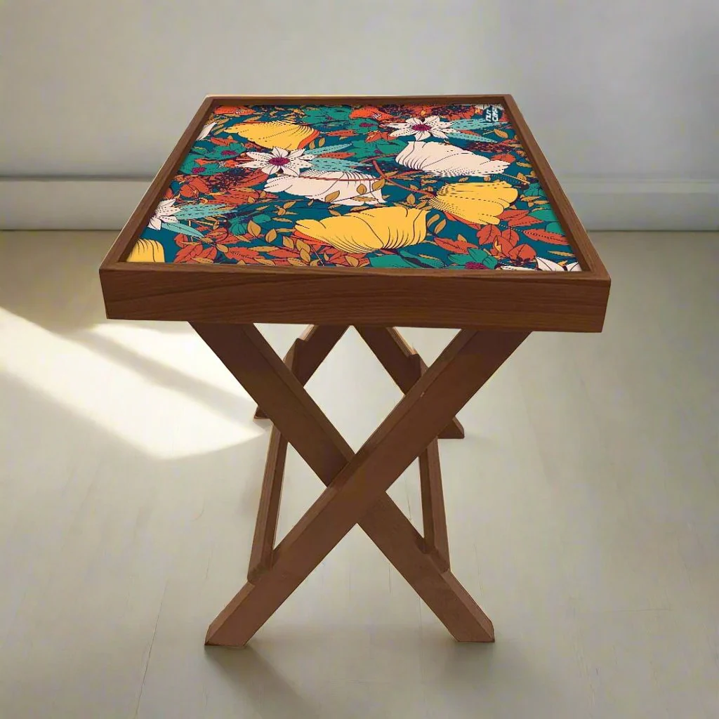Wooden Folding Side Table Bedroom Decor - Teak Wood - Elegance - Image 5