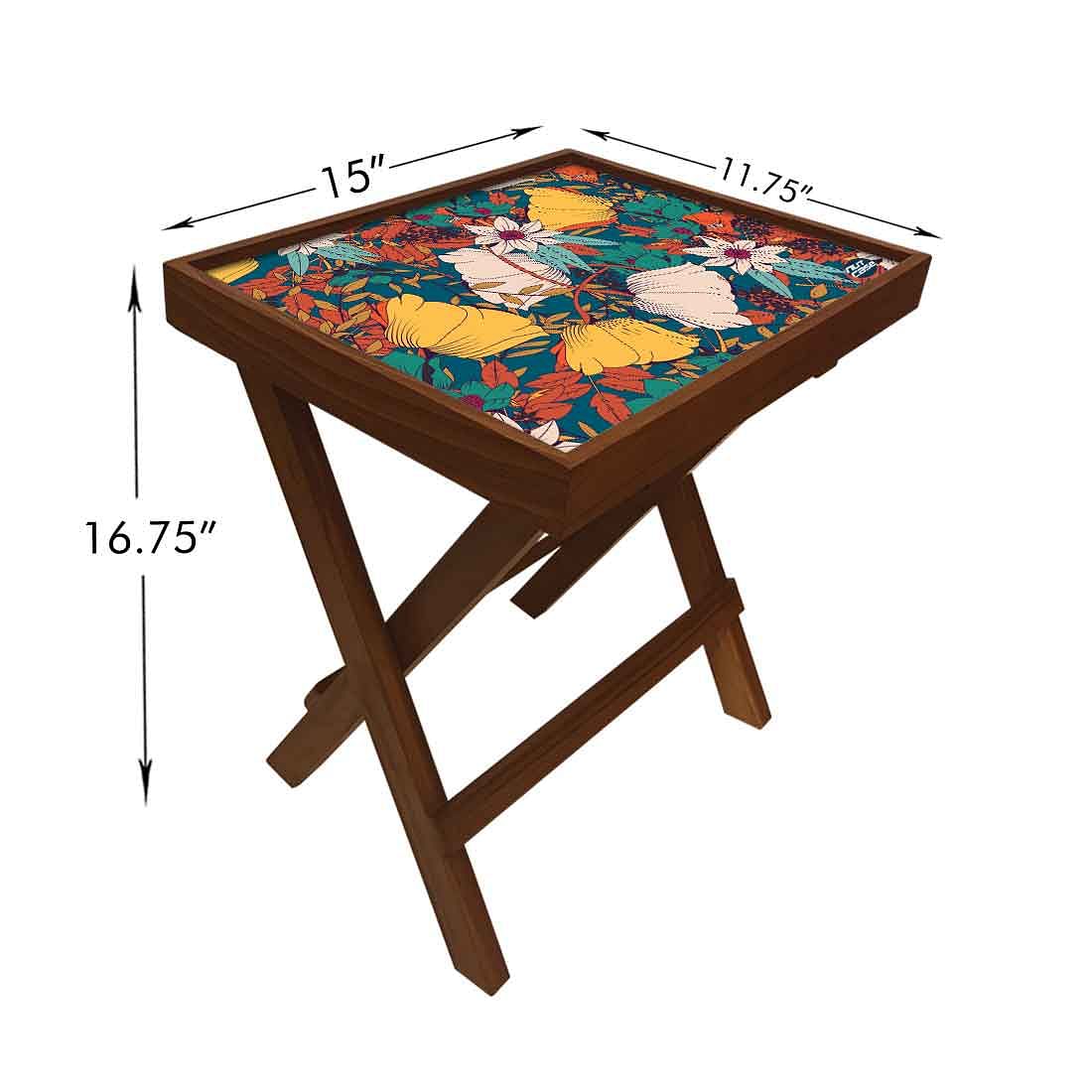 Wooden Folding Side Table Bedroom Decor - Teak Wood - Elegance - Image 6