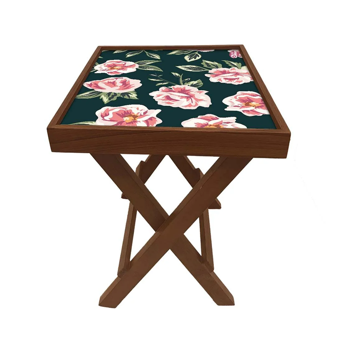 Folding Side Table - Teak Wood - Vtinage Floral - Image 5