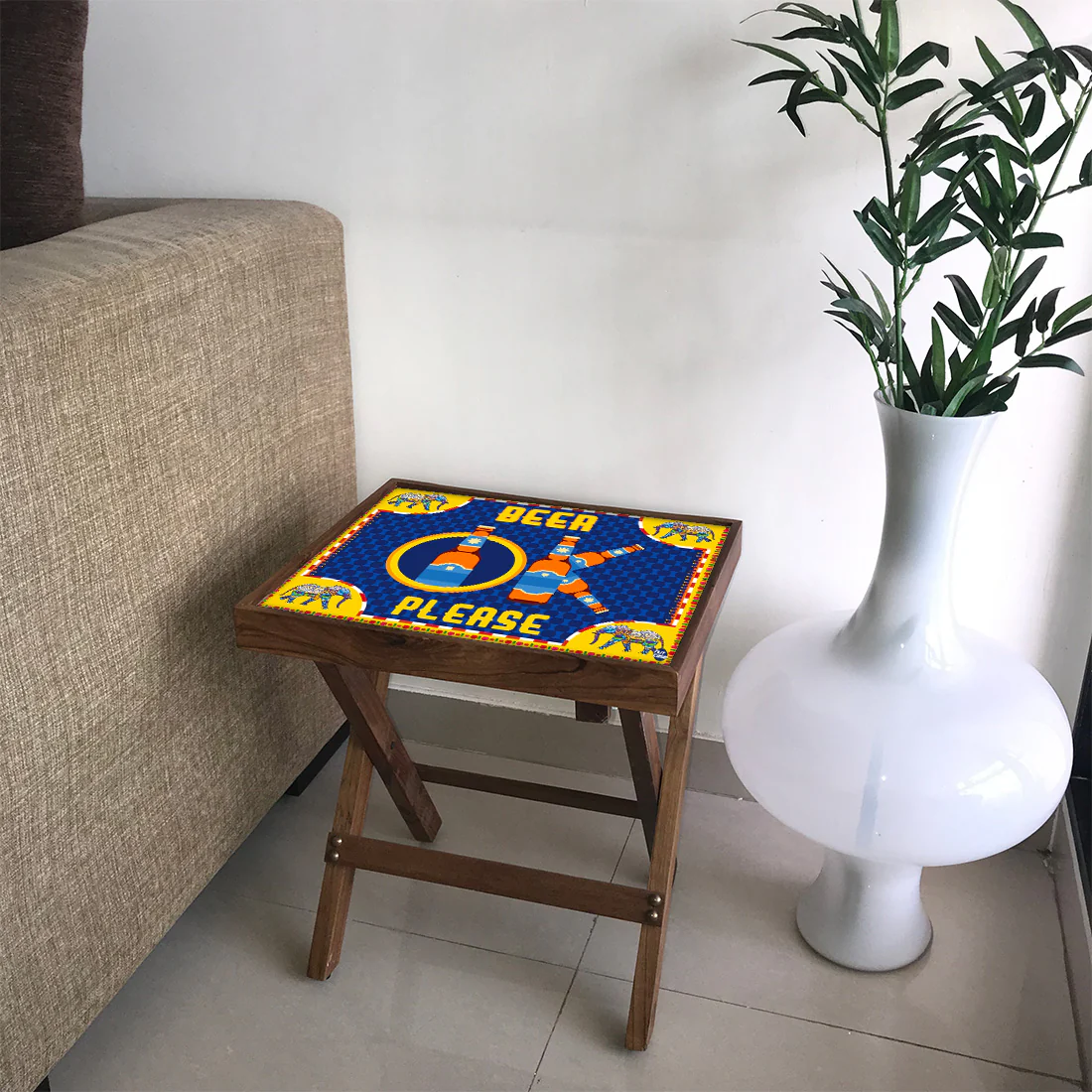 Folding Side Table - Teak Wood - Beer Ok Please