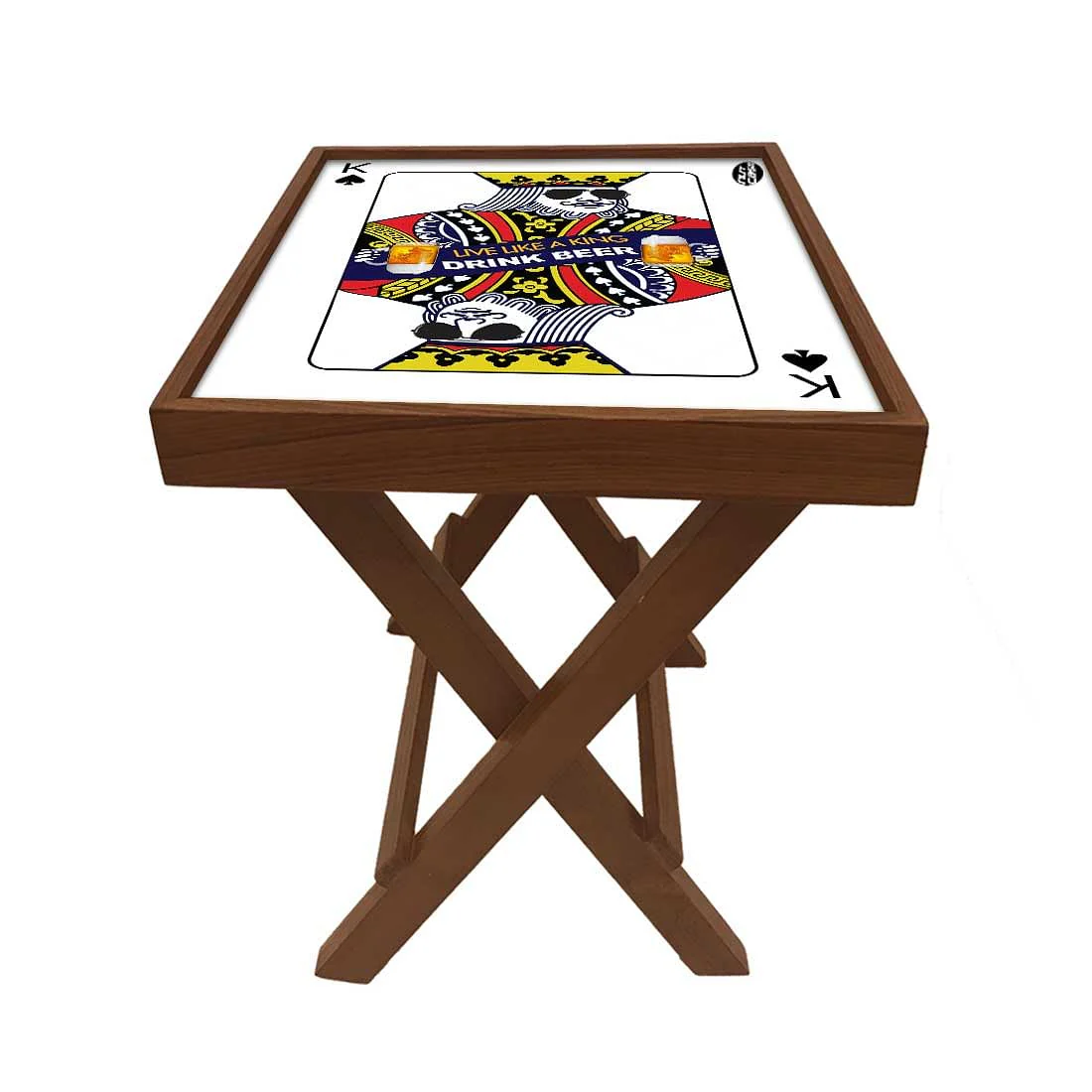 Folding Side Table - Teak Wood - Playing Cards King - Image 5