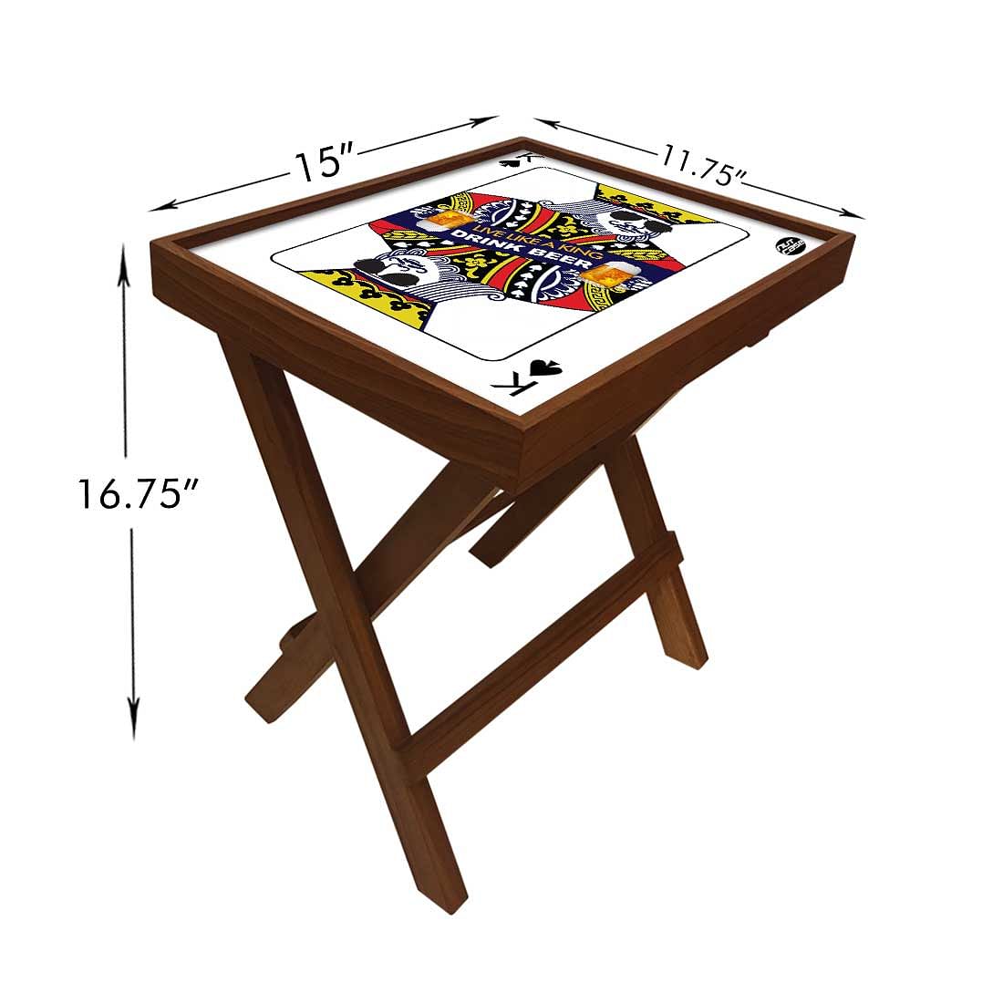 Folding Side Table - Teak Wood - Playing Cards King - Image 6