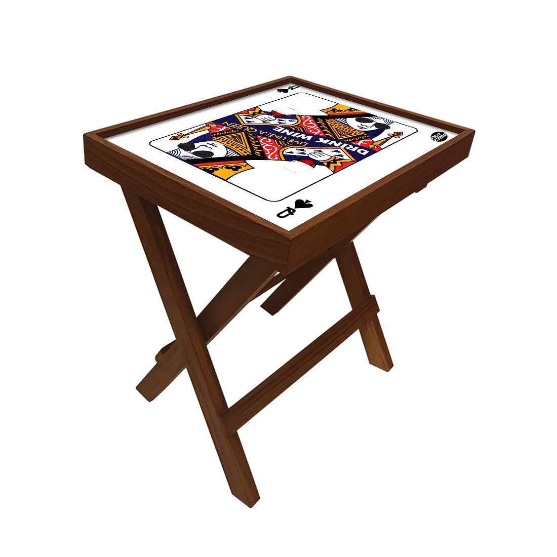 Folding Side Table - Teak Wood - Playing Card Queen - Image 3