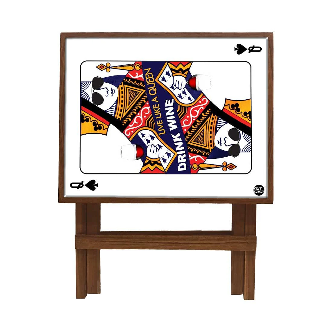 Folding Side Table - Teak Wood - Playing Card Queen - Image 4