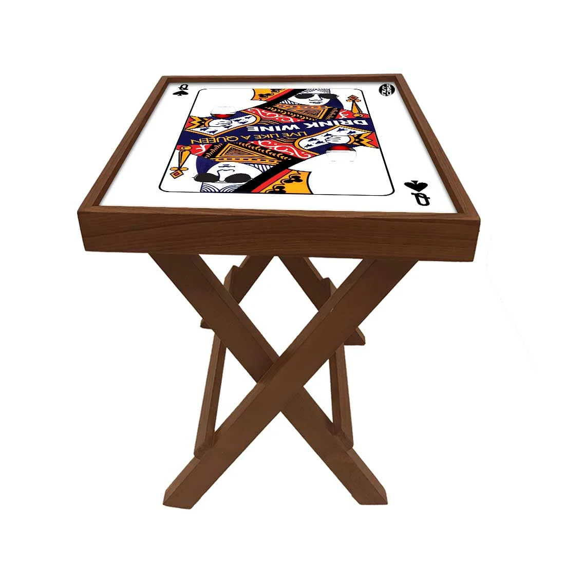 Folding Side Table - Teak Wood - Playing Card Queen - Image 5