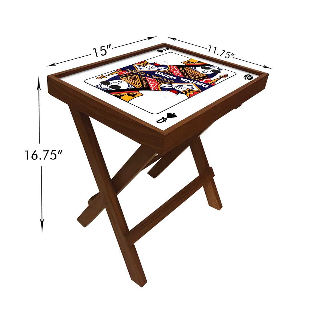 Folding Side Table - Teak Wood - Playing Card Queen - Image 6