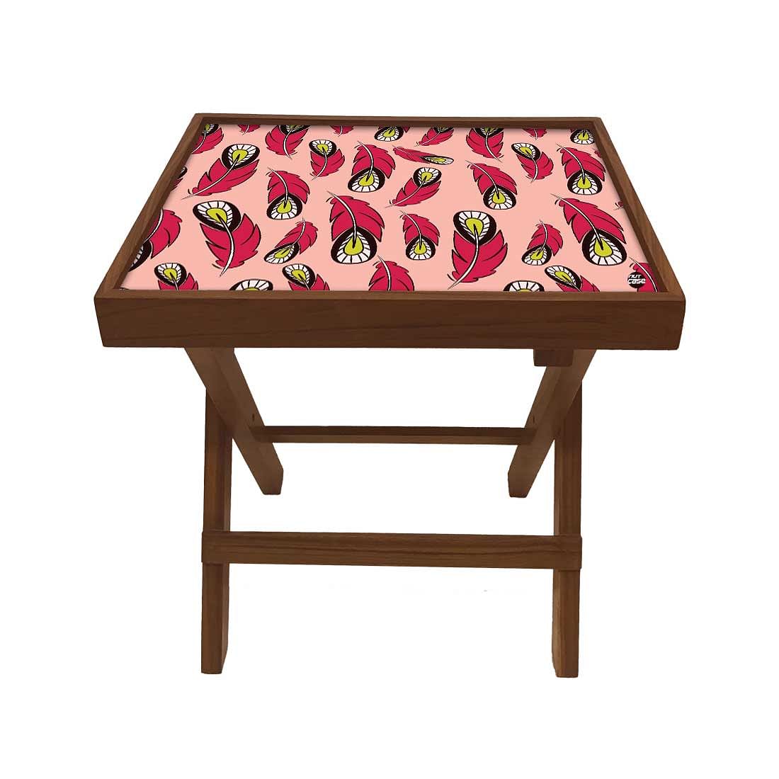 Folding Side Table - Teak Wood - Feathers - Image 2