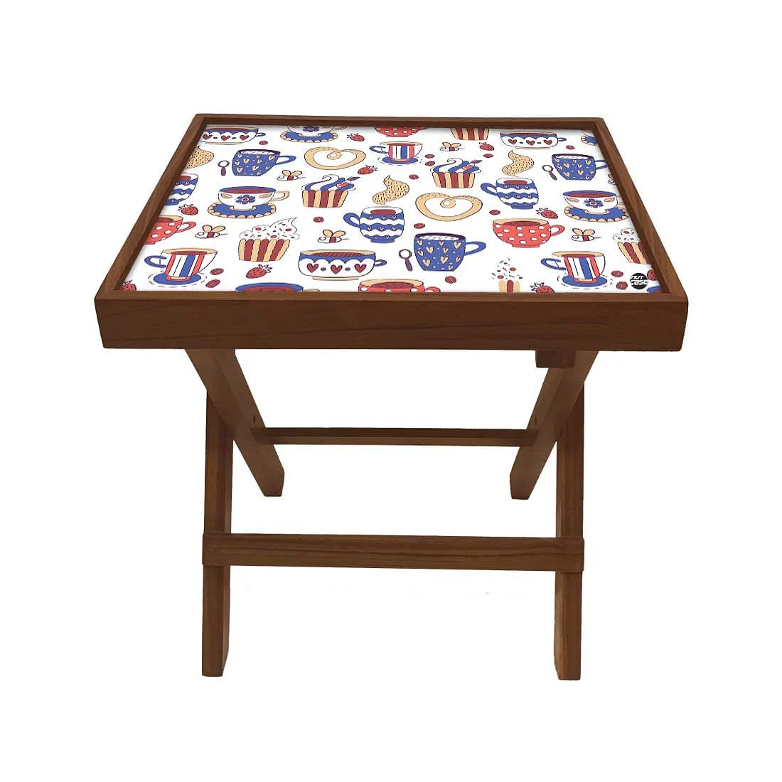 Folding Side Table - Teak Wood - Cups - Image 2