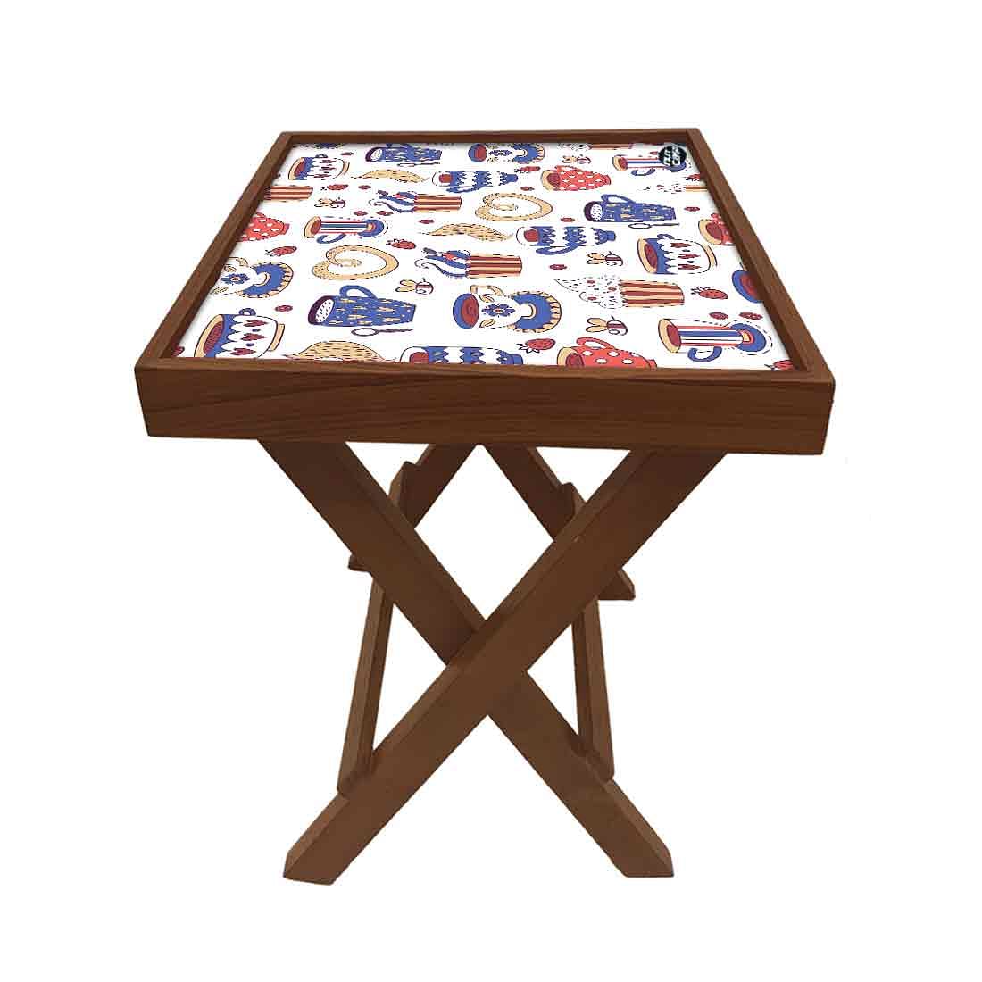 Folding Side Table - Teak Wood - Cups - Image 5