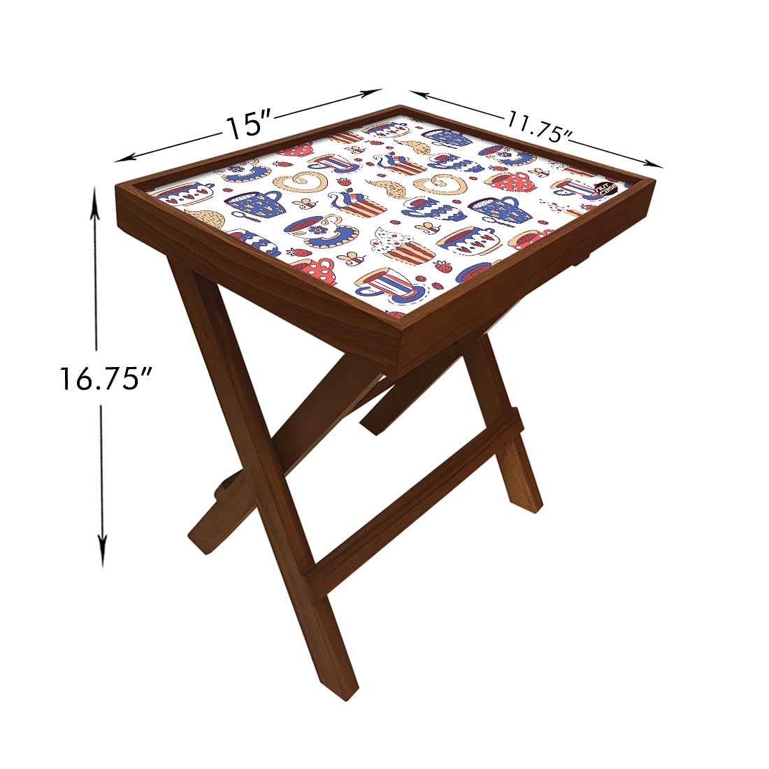 Folding Side Table - Teak Wood - Cups - Image 6