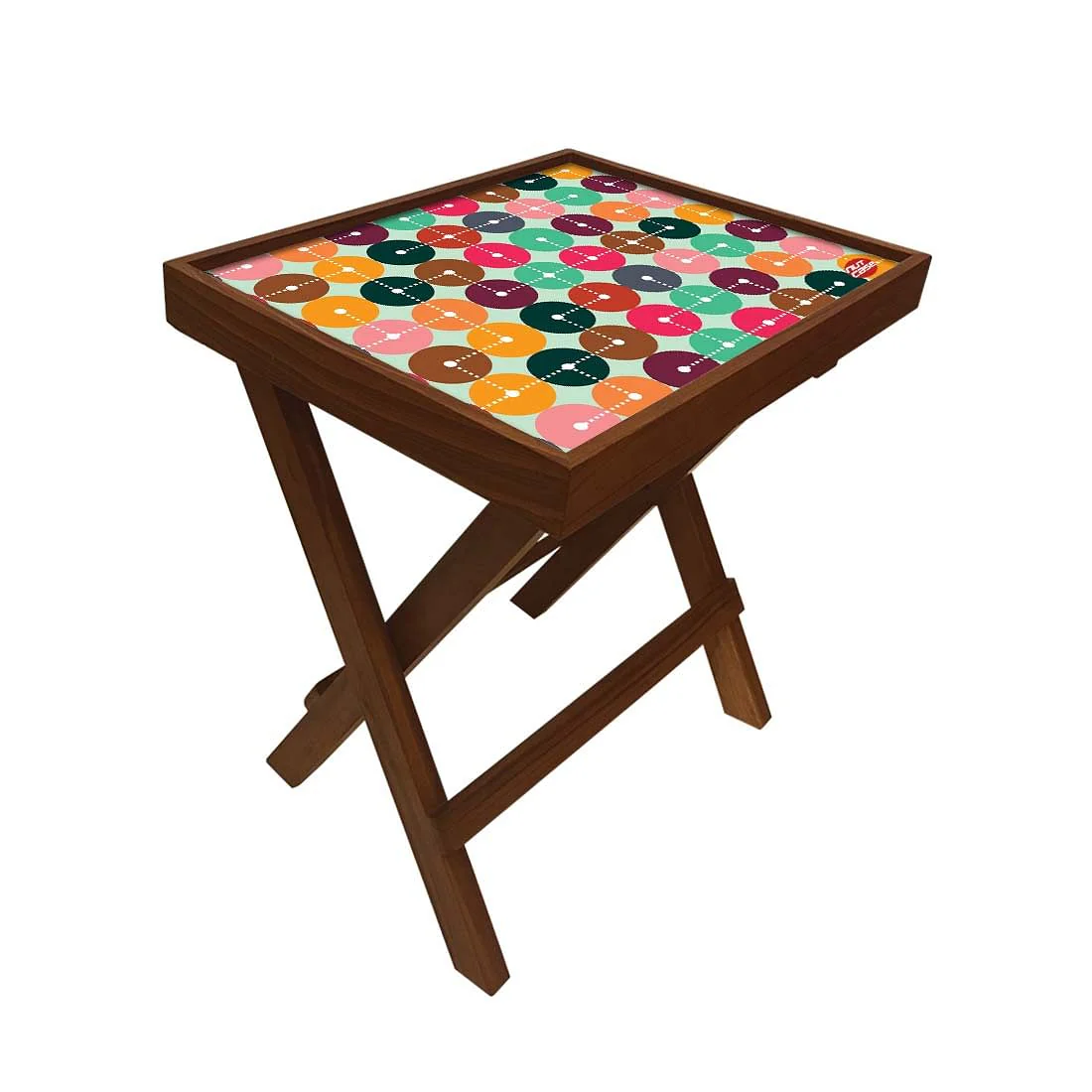 Folding Side Table - Teak Wood - Colorful Circle - Image 3