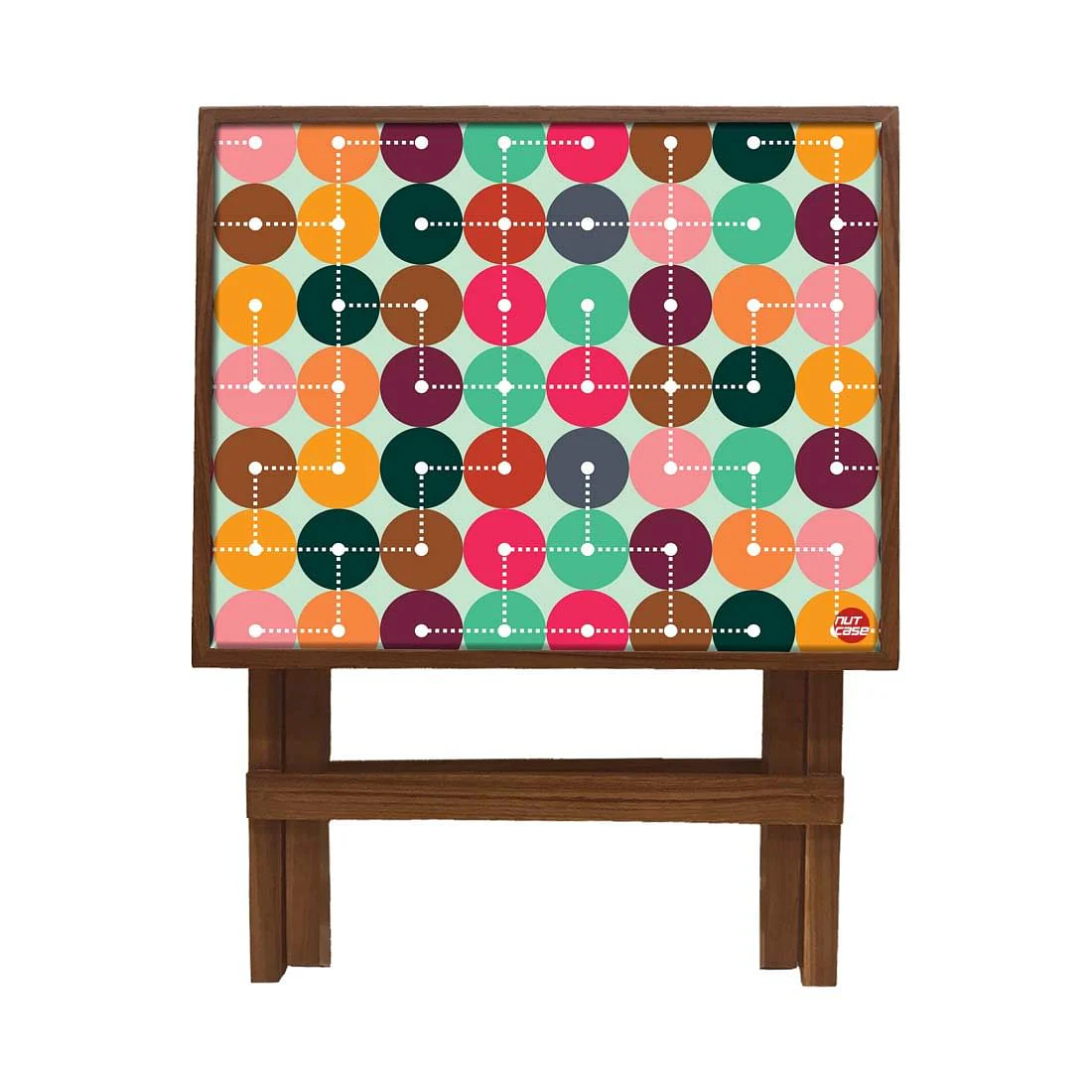 Folding Side Table - Teak Wood - Colorful Circle - Image 4