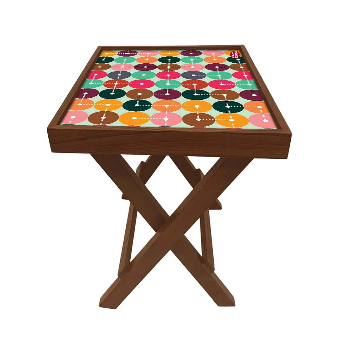 Folding Side Table - Teak Wood - Colorful Circle - Image 5