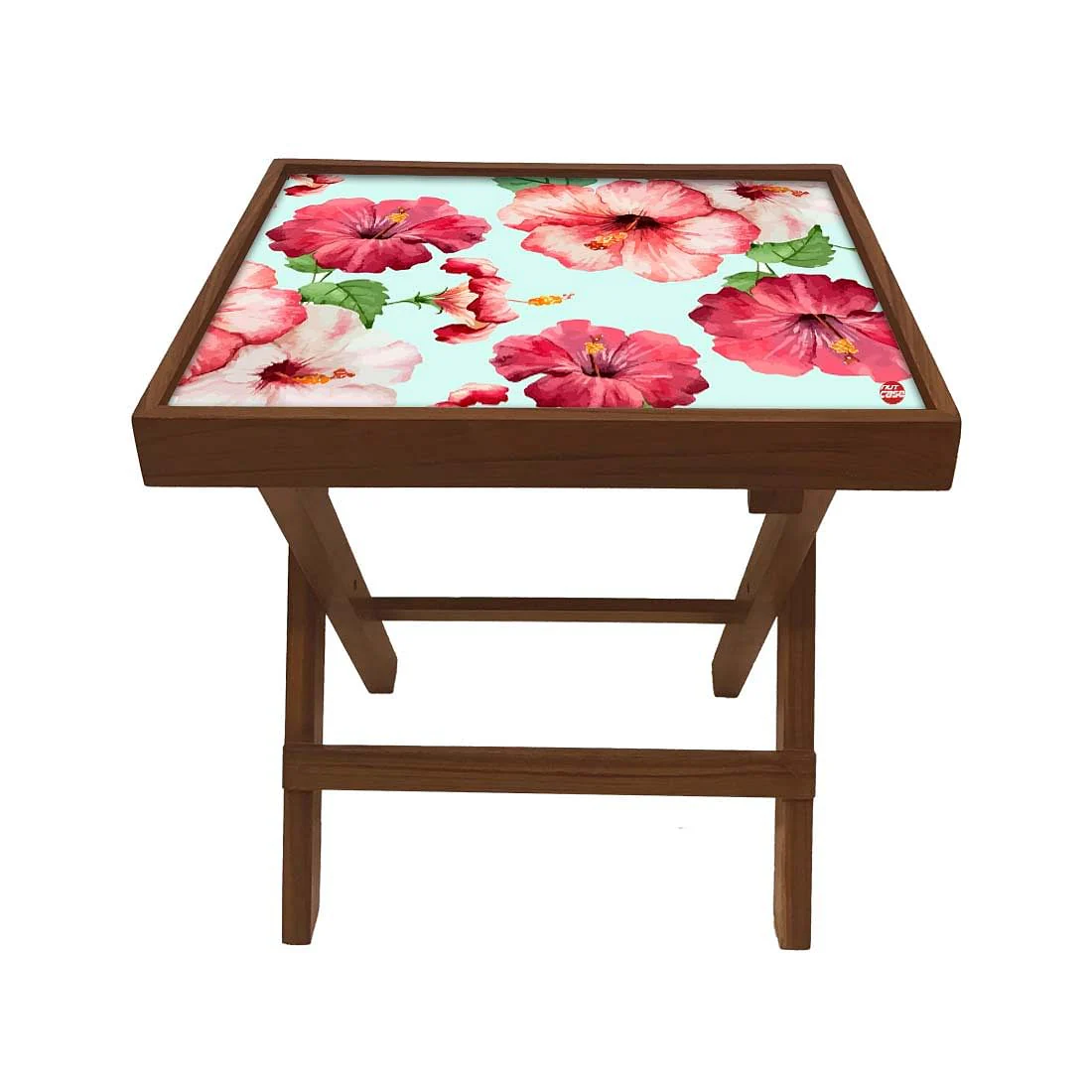 Folding Side Table - Teak Wood - Hibiscus Love - Image 2