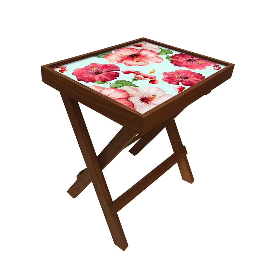 Folding Side Table - Teak Wood - Hibiscus Love - Image 3