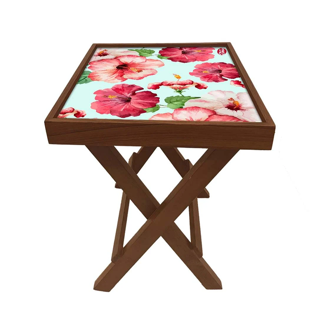 Folding Side Table - Teak Wood - Hibiscus Love - Image 5