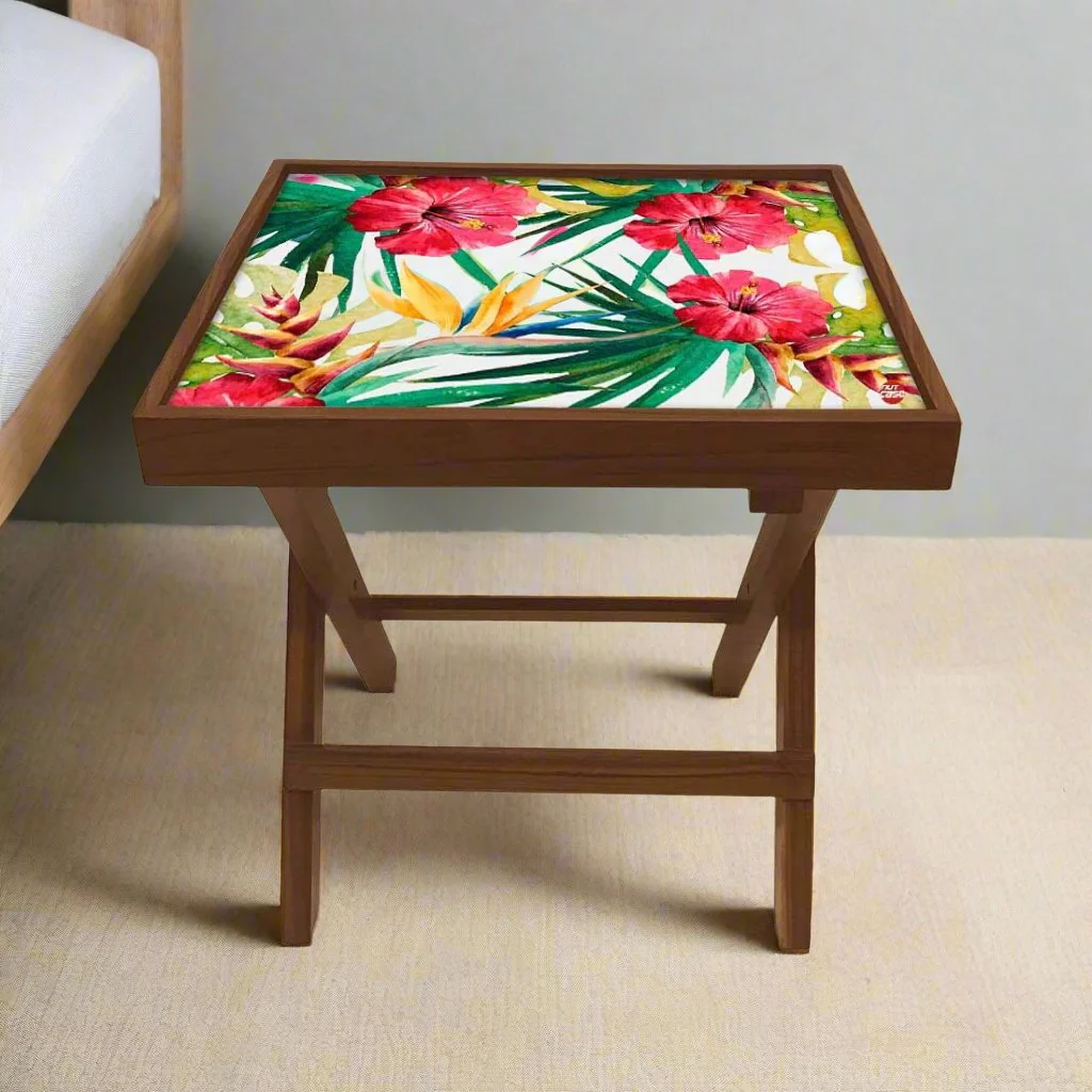 Folding Side Table - Teak Wood - Hibiscus - Image 2