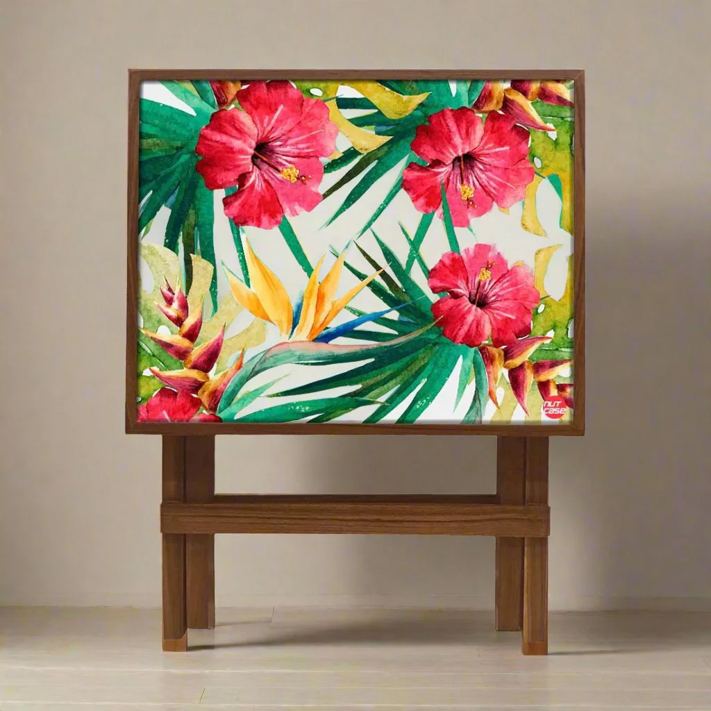 Folding Side Table - Teak Wood - Hibiscus - Image 4