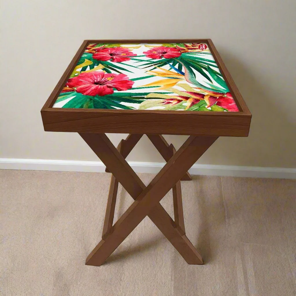 Folding Side Table - Teak Wood - Hibiscus - Image 5