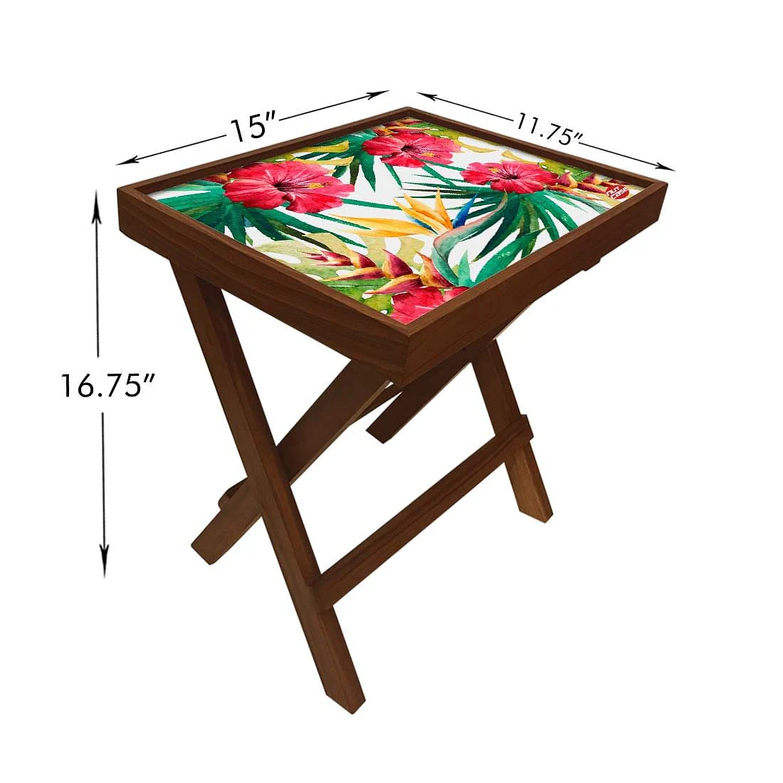 Folding Side Table - Teak Wood - Hibiscus - Image 6