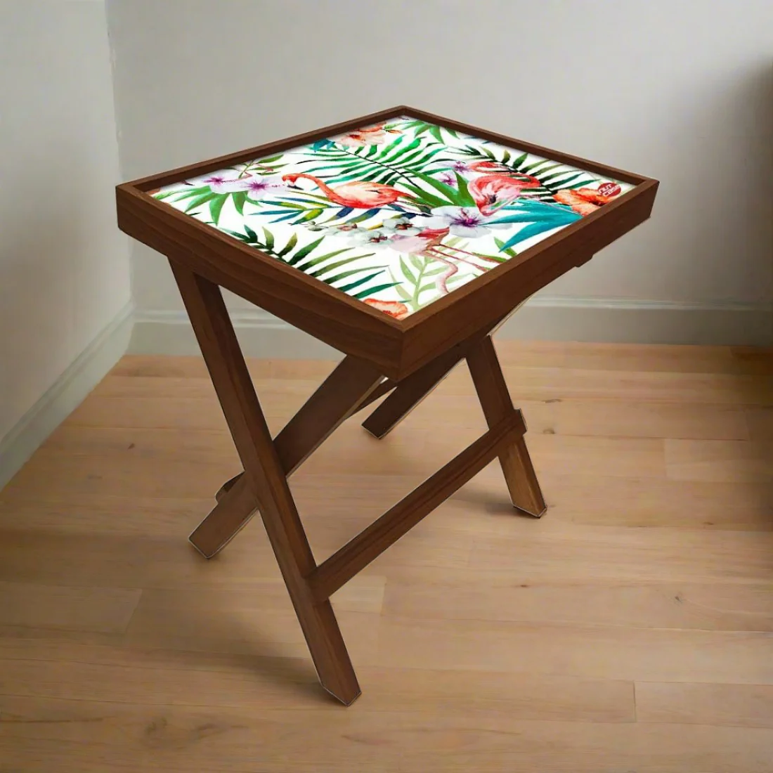 Folding Bed Side Table-Teak Wood-Flower Everywhere - Image 2